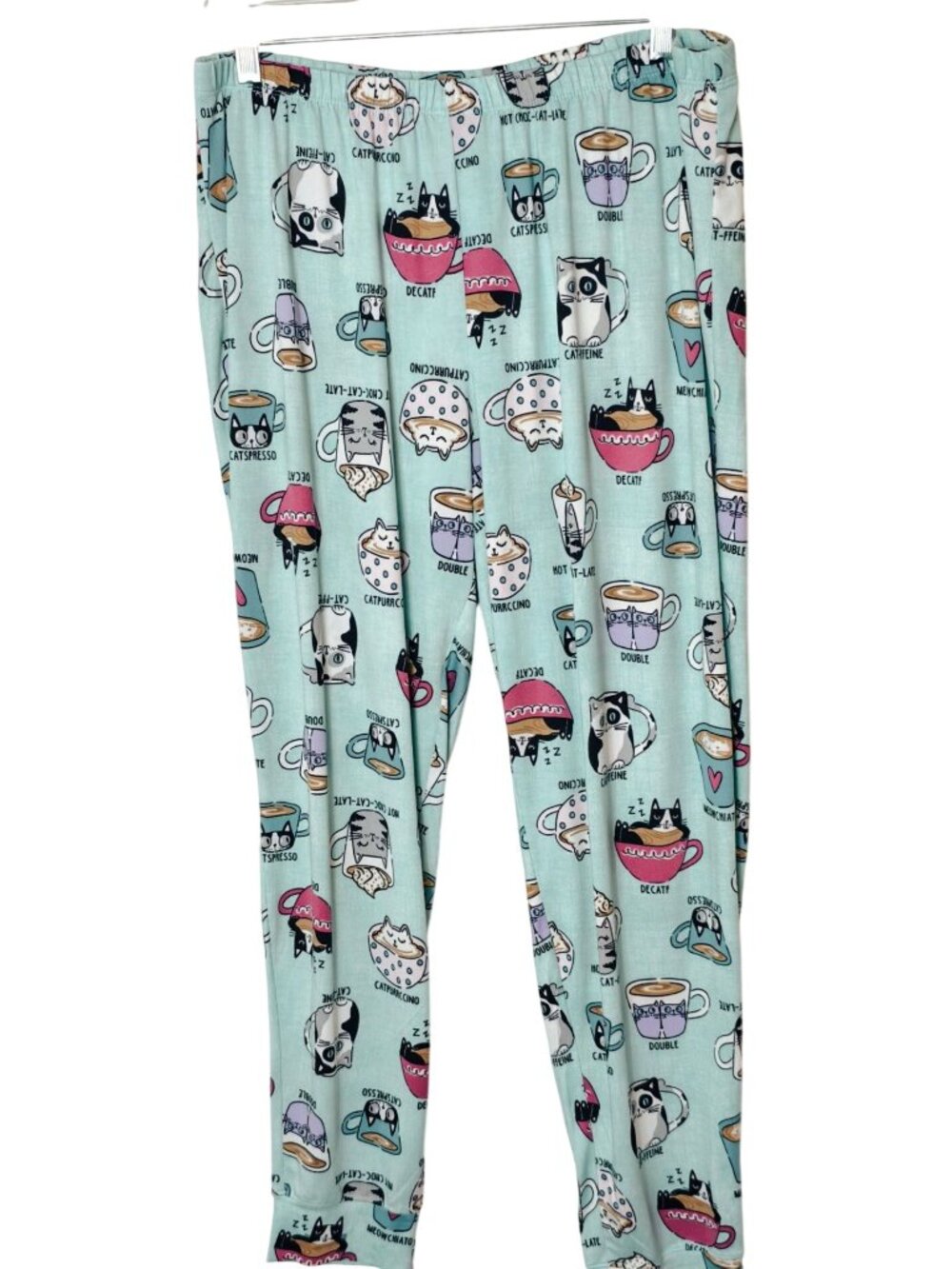 Secret Treasures Womens L Pajama Pants Blue Coffee Cat-Themed Soft Cozy Lounge